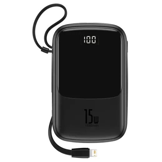 Baseus Q pow power bank 10000mAh 3A 15W 2x USB | USB Typ C + built in Lightning cable black (PPQD-B01)