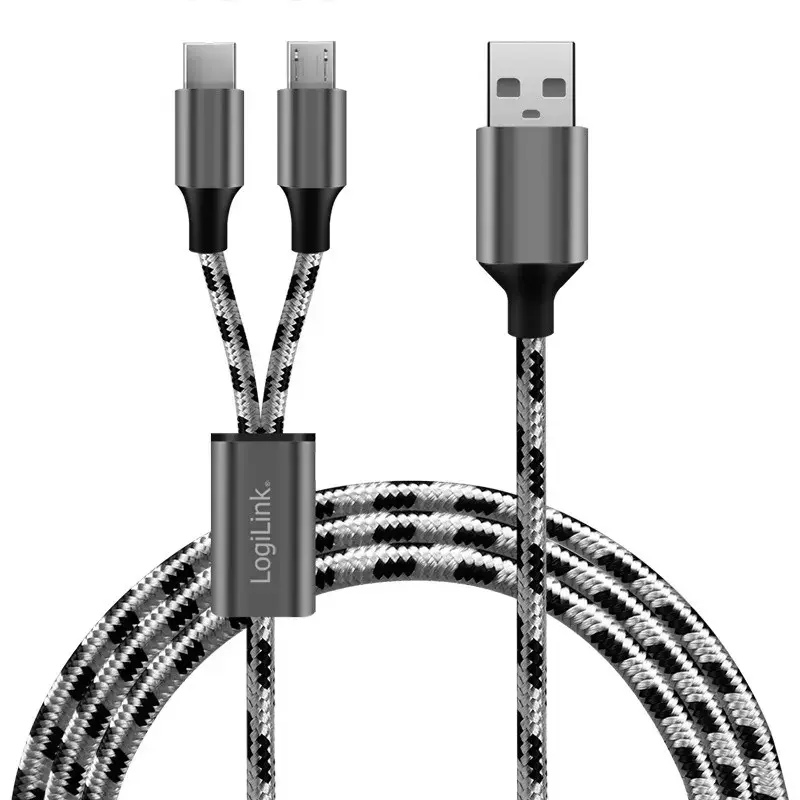 USB2.0 cable, A|M to micro-USB + USB-C, 1.2m