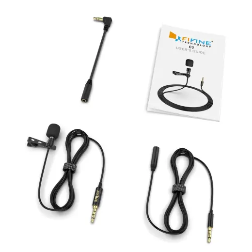 Fifine C2 lavalier microphone for blogs | podcasts | streams | phones | PC black