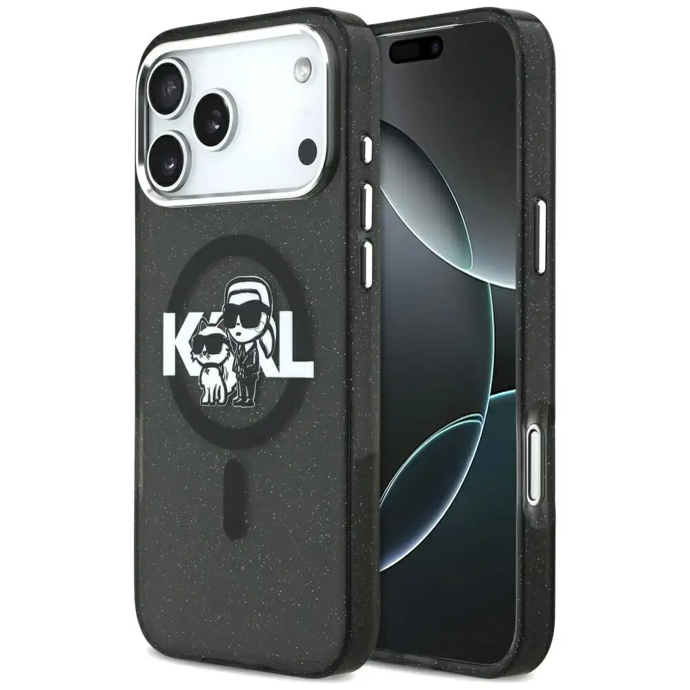 Etui Karl Lagerfeld IML Glitter Karl &    Choupette Sketch Logo MagSafe do iPhone 17 Pro Max czarny