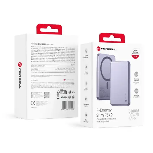 Powerbank compatible with MagSafe Forcell F-Energy Slim F5K9 QC4.0 PD3.0 15W 5000 mAh purple