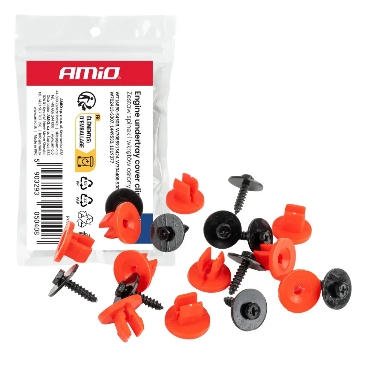 Engine cover clip and screw set, 10 sets AMIO-05040