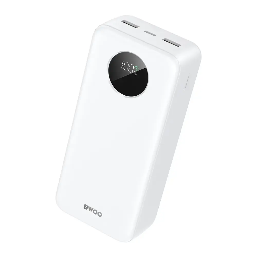 BWOO ārējais akumulators (powerbank) | 30 000 mAh | 22.5W | LED ekrāns | balts