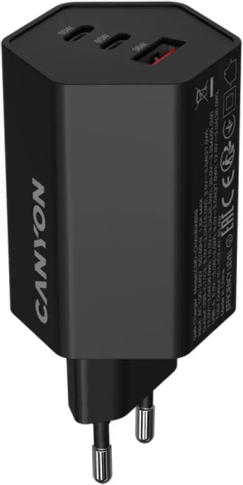 CANYON charger HEXAGON 65 GaN 65W 2xPD 1xQC EU Black