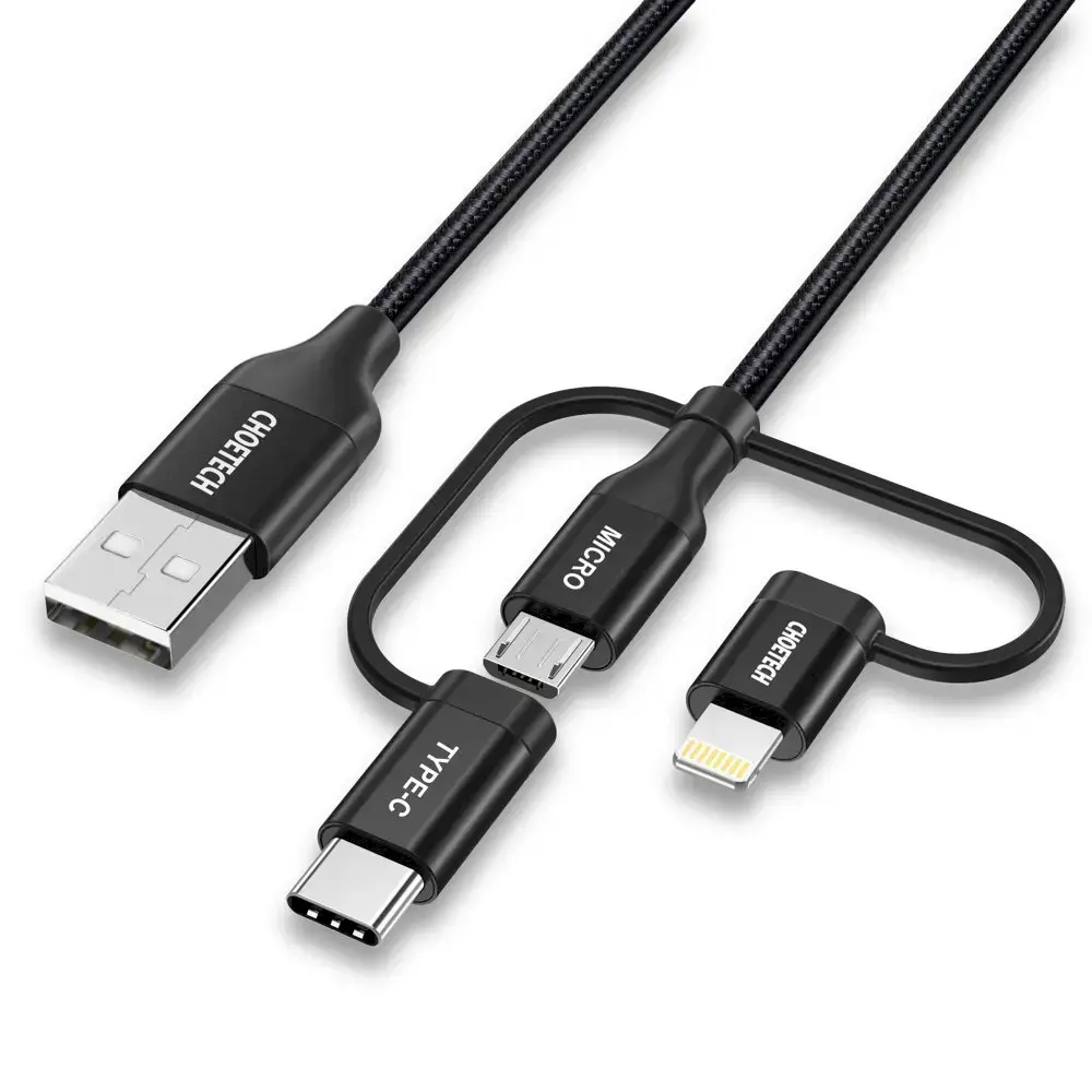 Choetech IP0030-BK 3-in-1 data transfer and charging cable | MFI | USB-C to Micro USB, Lightning | 15W | 1.2m | black