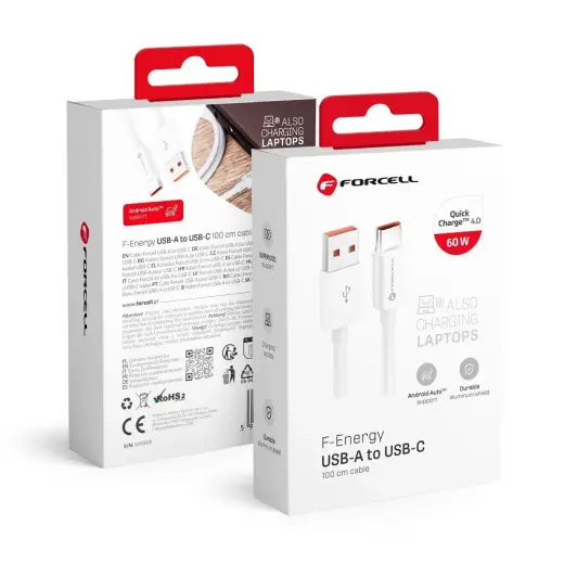 Forcell C336 data transfer and charging cable | USB-A to USB-C | QC 4.0, PD | 66W | 1m | white