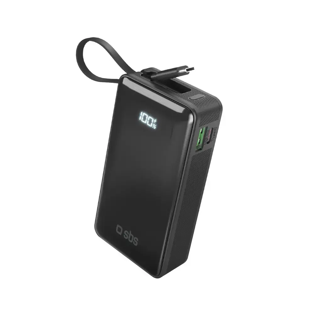 SBS ārējais akumulators (powerbank) | 10 000 mAh | 20W | USB-C | LED ekrāns | melns