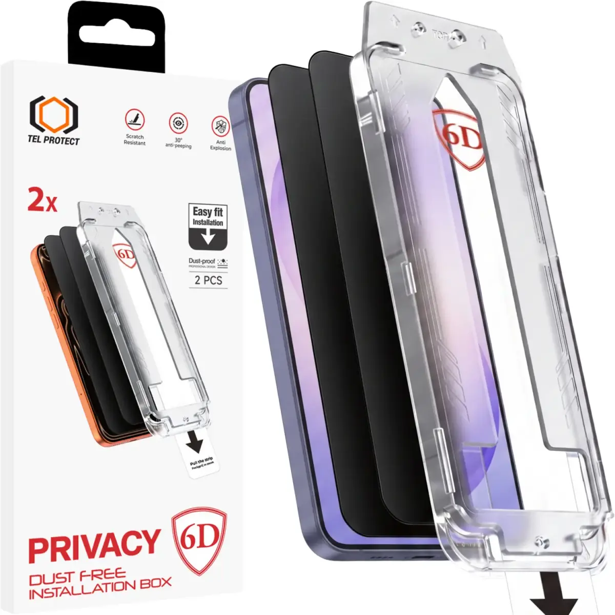 Tel Protect Dust-Free Easy Fit Privacy Full Glue 6D Tempered Glass for Samsung Galaxy S25 Ultra black (with fingerprint unlock) - 2 pieces