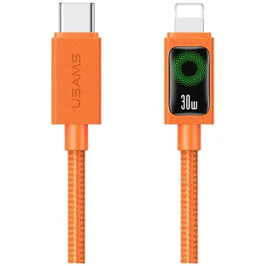USAMS SJ774 andmeedastus- ja laadimiskaabel | USB-C kuni Lightning | PD | 30W | 1.2m | oranž