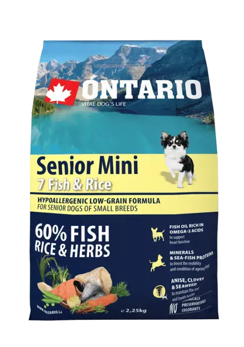 Dry food for dogs - Ontario Dog Senior Mini Fish and Rice, 2.25kg