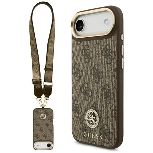 Guess 4G Strass Logo & Big Strap Metal Buttons MagSafe Case for iPhone Air Brown
