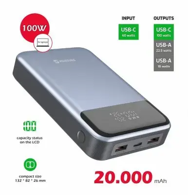 Swissten Power Bank External Charging Battery for Computer 20 000 mAh 100W