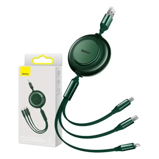 Baseus Bright Mirror 2 3-in-1 data transfer and charging cable | USB-A to Micro USB, USB-C, Lightning | 15W | 1.1m | green