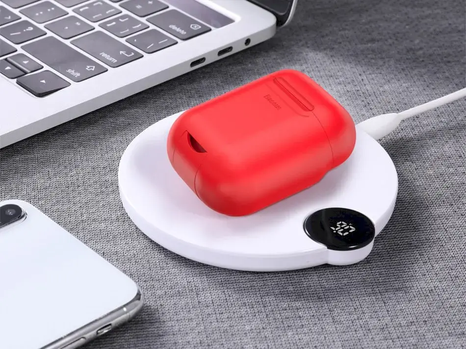 Baseus AirPods Wireless Charger Case Silicone Protective Box with Wireless Charging Function for Apple AirPods headphones (WIAPPOD-09) red