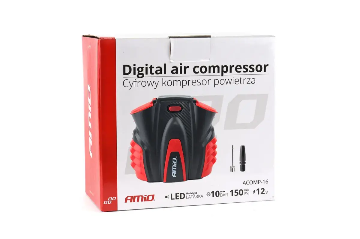 Car Air compressor with digital pressure gauge and LED light 12V ACOMP-16