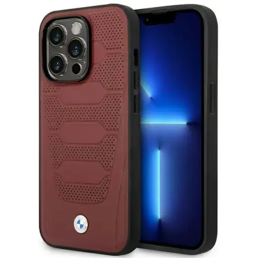 Etui BMW BMHMP14X22RPSR iPhone 14 Pro Max 6,7" burgundowy|burgundy Leather Seats Pattern MagSafe