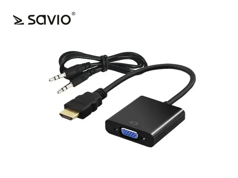 Savio HDMI adapteris - D-Sub (VGA) + Jack 3,5 mm VGA | HDMI, 3,5 mm stereo savienojums x2, 0,2 m, melns