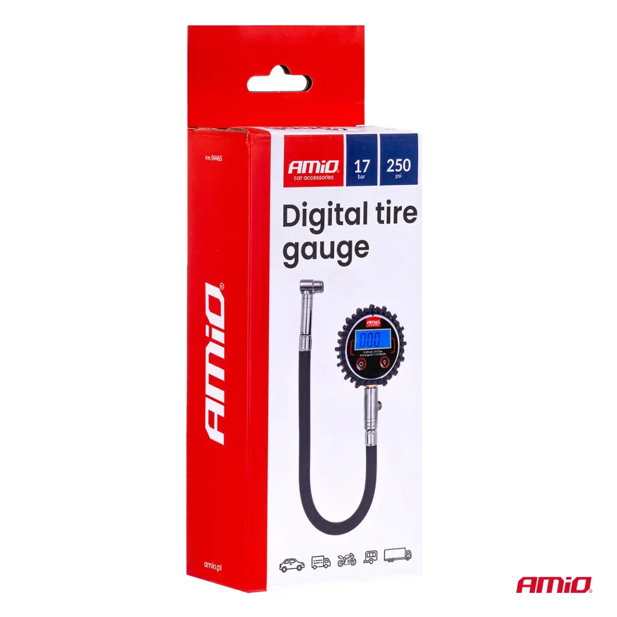 Digital Tire Pressure Gauge with Hose and Bleed Valve 17 bar AMIO-04465
