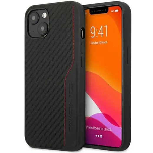 AMG AMHCP13MDEBK iPhone 13 6.1" czarny|black hardcase Leather&Carbon Red Stitching