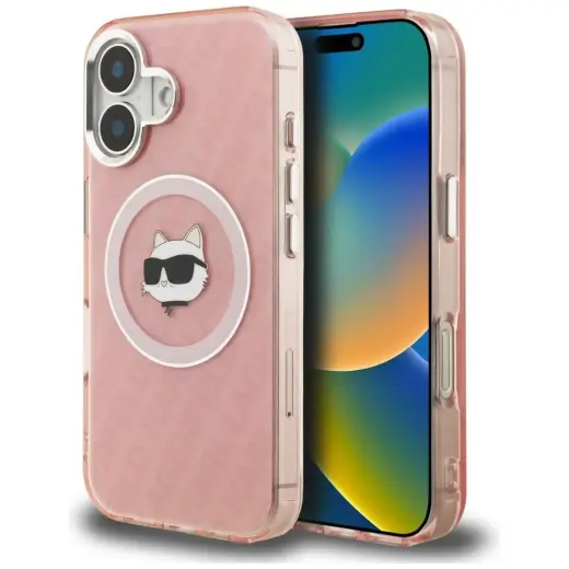 Karl Lagerfeld IML Choupette Head Logo чехол с поддержкой MagSafe для телефона iPhone 16 розовый (кот)