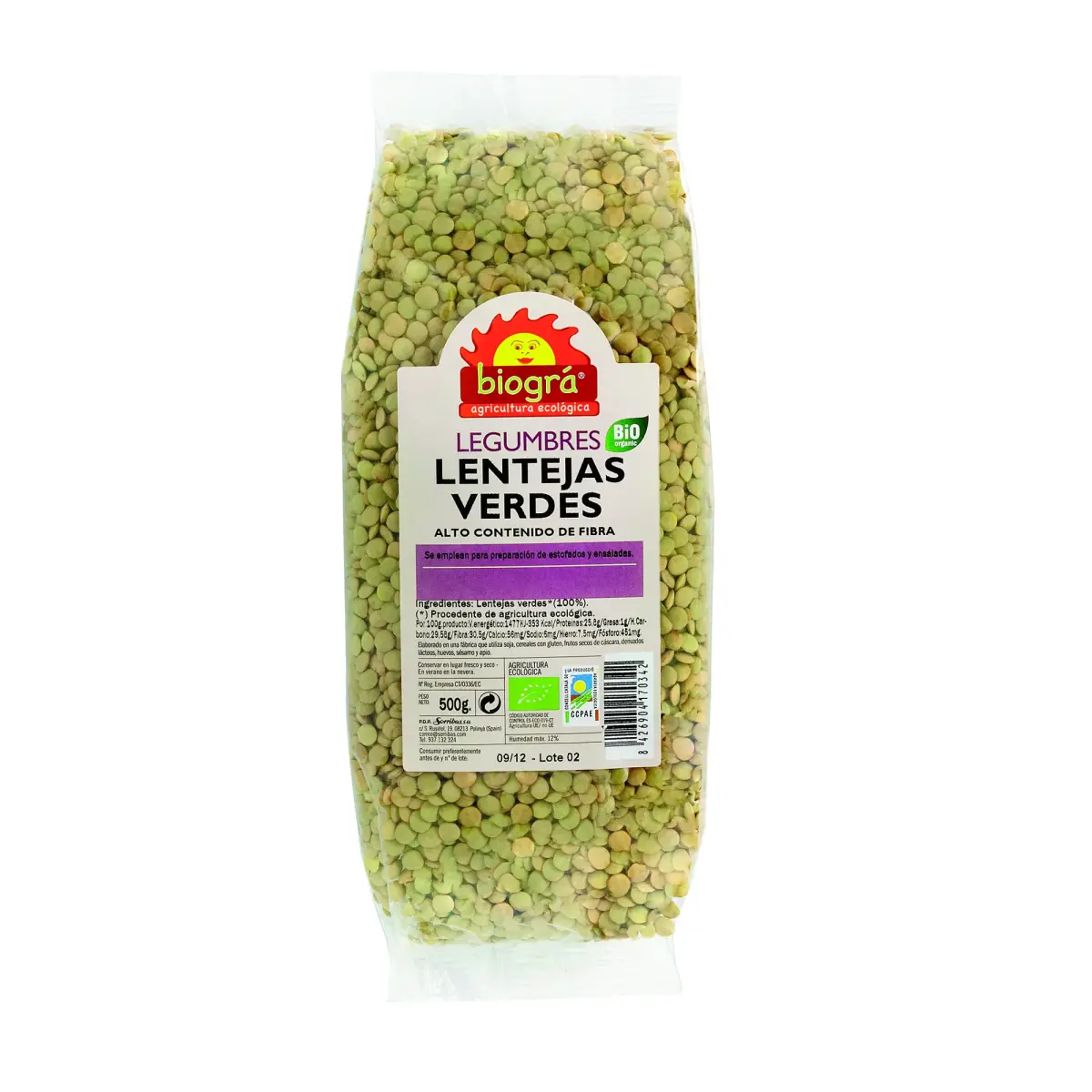 Biográ Lentejas Verdes 500g Biogra Bio