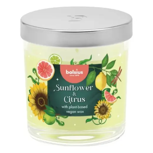 Svece arom. stikla gl. Floral Fusion Ø80x72mm sunflower & citrus 