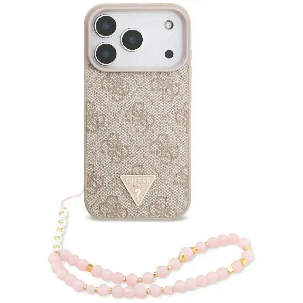 Guess 4G Strap Triangle Logo maciņš ar MagSafe atbalstu telefonam iPhone 17 Pro rozā