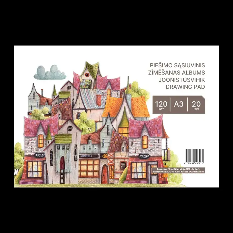 Zīmēšanas albums, 20 loksnes, A3, 120 gsm, vāks 130 gsm