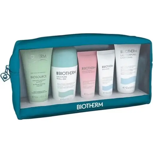 Biotherm Aquasource Routine Pouch Set Deodorant Roll-on 75ml + Cleanser 50ml +  Hand Cream 20ml + Body Lotion 50ml + Face Cream 20ml