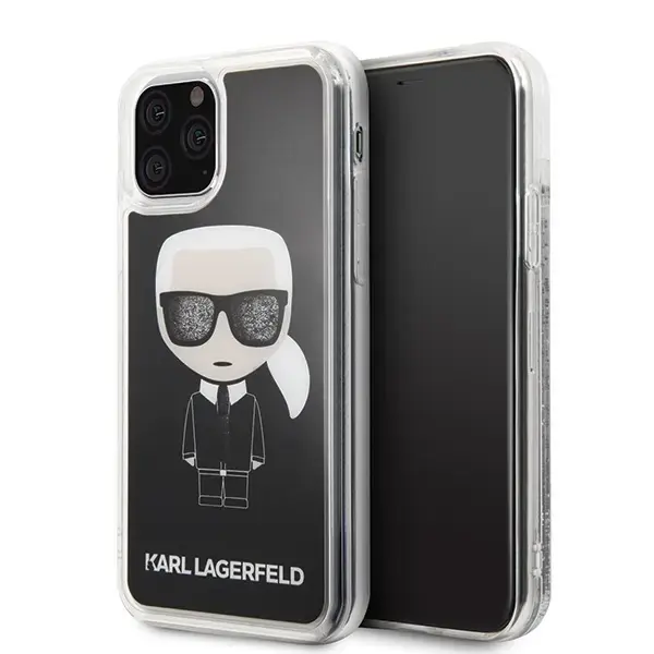 Karl Lagerfeld KLHCN58ICGBK Iconic Glitter maciņš telefonam iPhone 11 Pro melns