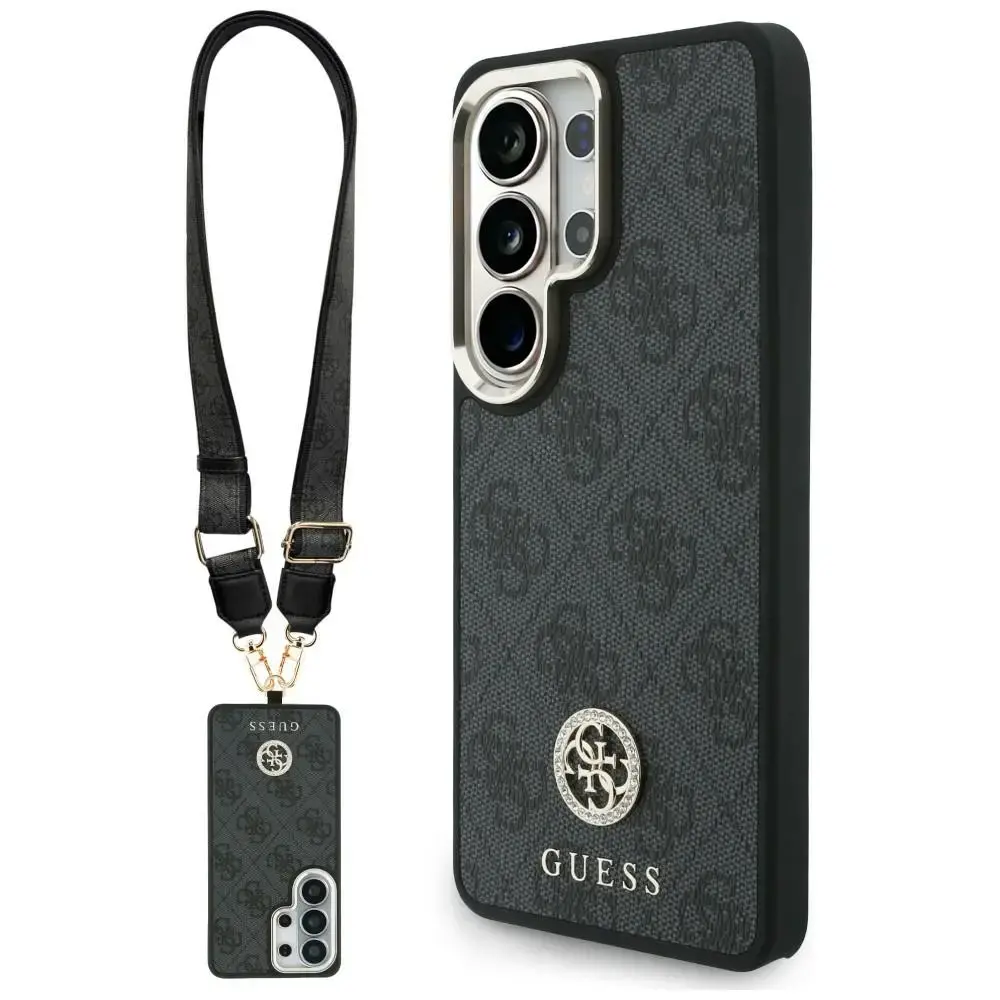 GUESS 4G Big Rhinestone Triangle Strap phone case with MagSafe support for Samsung Galaxy S26 Ultra (S948) black