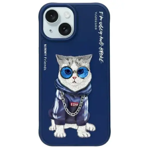 Nimmy etui iPhone 15 6.1" niebieski|blue  Glasses Cool Cat