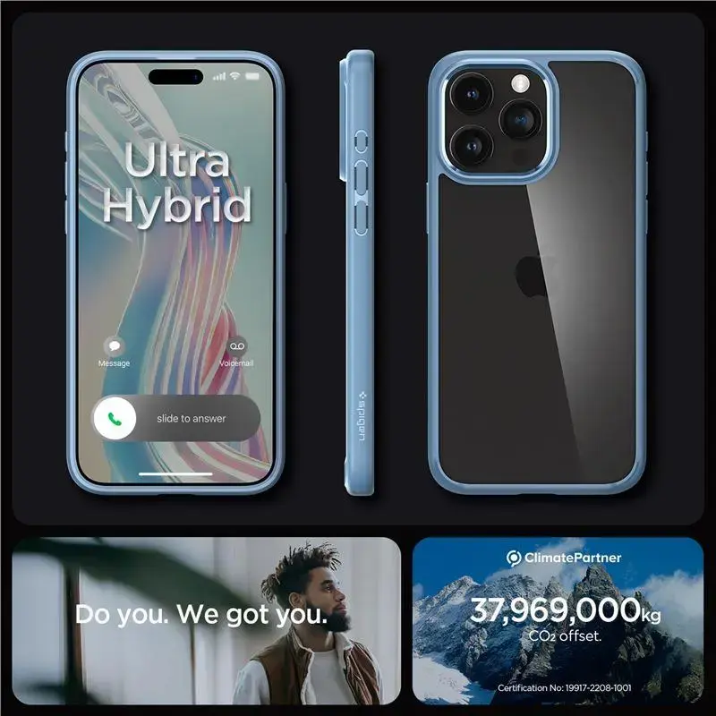 Spigen Crystal Hybrid maciņš telefonam iPhone 15 Pro Max caurspīdīgs zils