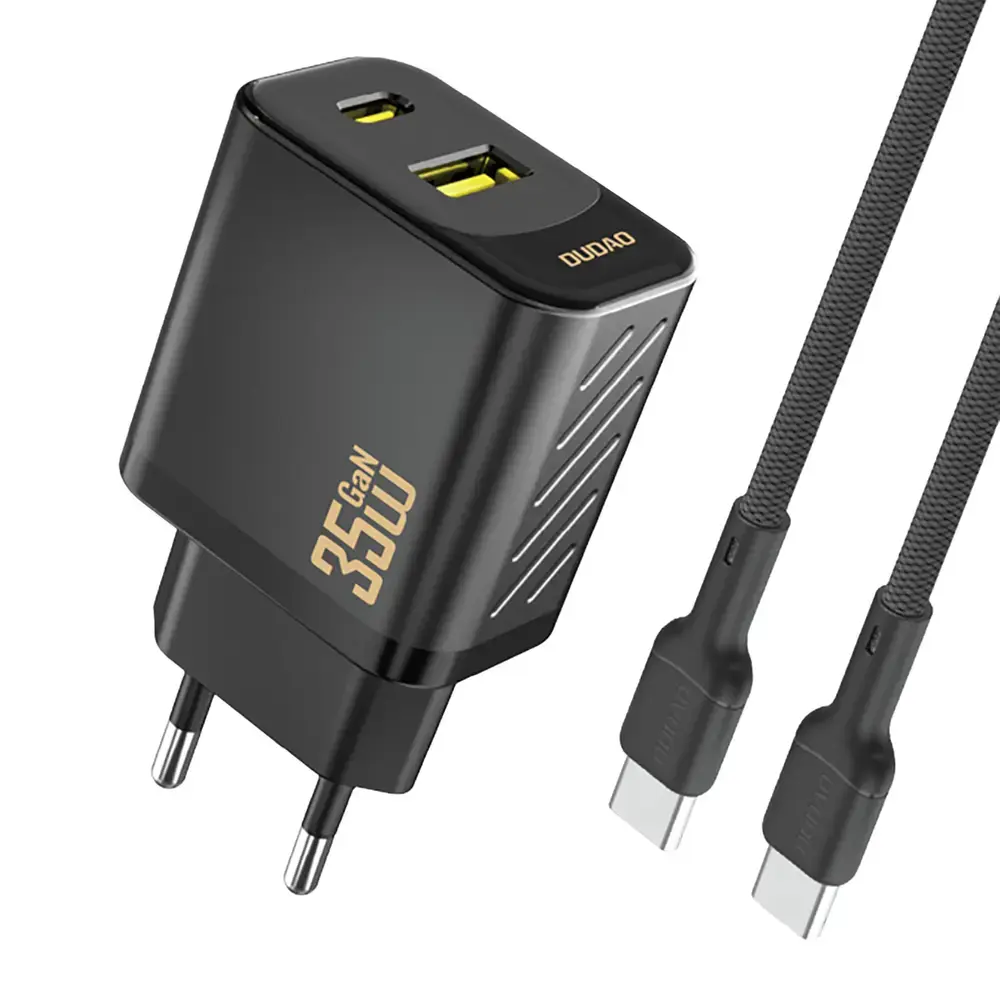 Dudao A27 MaxC tīkla lādētājs | 35W | USB-C, USB-A | ar USB-C uz USB-C vadu komplektā | melns