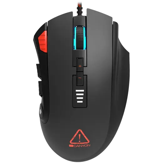 CANYON Merkava GM-15,Gaming Mouse with 12 programmable buttons, Sunplus 6662 optical sensor, 6 levels of DPI and up to 5000, 10 million times key life, 1.8m Braided cable, UPE feet and colorful RGB lights, Black, size:124x79x43.5mm, 148g