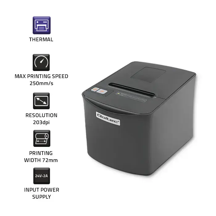 Qoltec Receipt printer RTP-0256 | voucher | thermal | High Speed | 203 dpi | USB