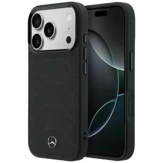 Mercedes Leather Mesh with Bow Line maciņš ar MagSafe atbalstu telefonam iPhone 17 Pro melns