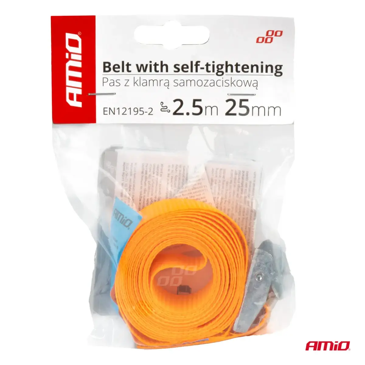 Belt with self-tightening buckle 2.5m x 25mm AMIO-03291