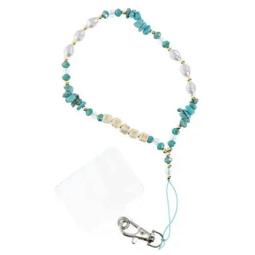HAPPY Phone lanyard, Phone pendant / cord length 44cm (22cm in the loop) / on hand - lite blue