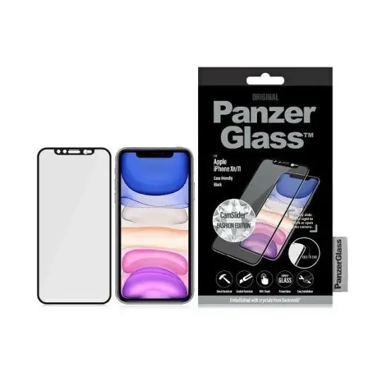 PanzerGlass E2E Super+ tempered glass with camera cover with Swarovsky crystal for iPhone XR | 11 - with black frame