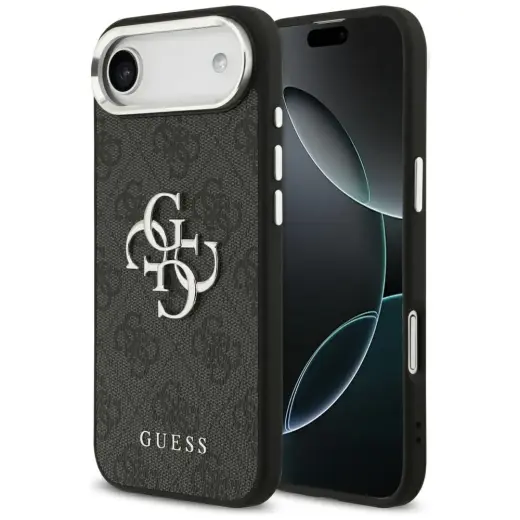 Guess 4G Big 4G Classic Logo maciņš telefonam iPhone 17 Air melns sudraba krāsā