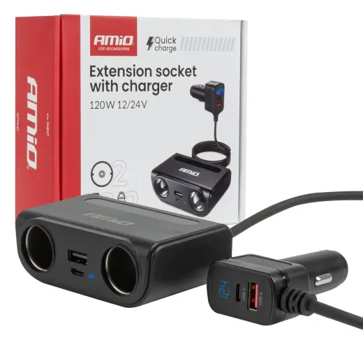 Extension socket with charger USB-C USB-A QC3.0 PD3.0 120W AMIO-04837