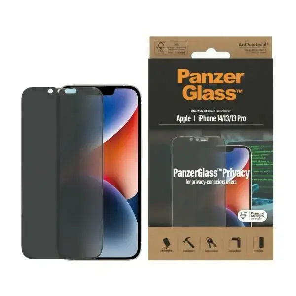 PanzerGlass Ultra-Wide Fit Privacy karastatud klaas telefonile iPhone 14 | iPhone 13 | iPhone 13 Pro 6,1" (privaatsusefekt)