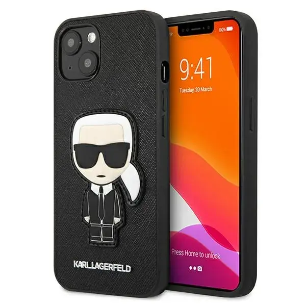 Karl Lagerfeld KLHCP13SOKPK iPhone 13 mini 5,4" czarny|black hardcase Saffiano Ikonik Karl`s Patch