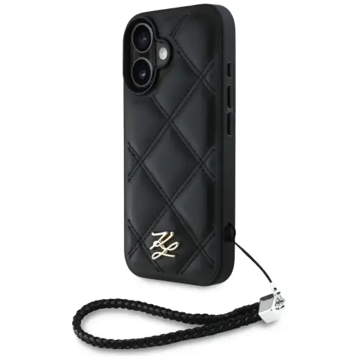 Karl Lagerfeld Quilted Initial Logo & Chain Strap чехол для телефона для iPhone 16 черный