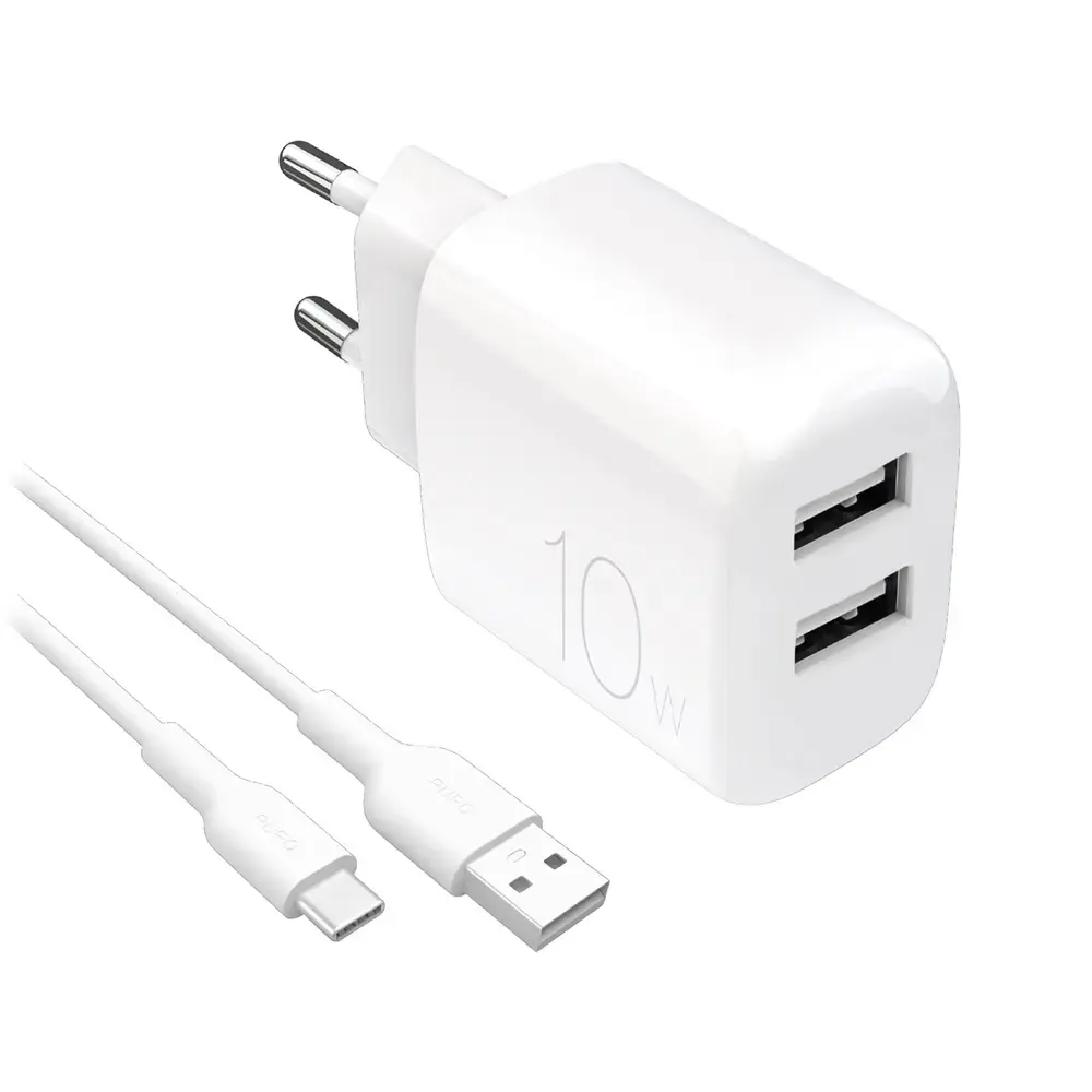 Puro PROLITE tīkla lādētājs | 10W | USB-A | ar USB-A uz USB-C vadu komplektā | balts