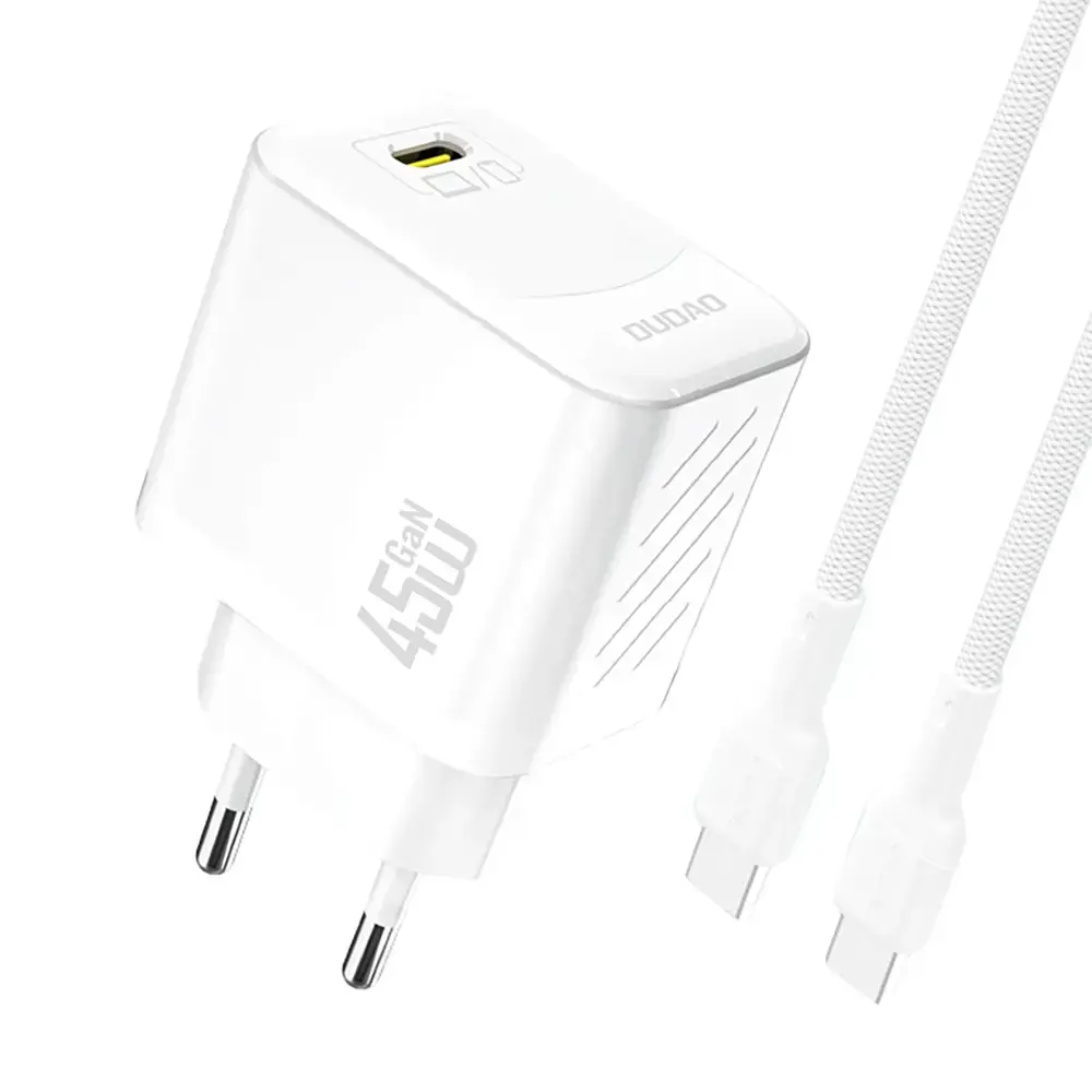 Dudao A28C tīkla lādētājs | 45W | GaN | USB-C | ar USB-C uz USB-C vadu komplektā | balts