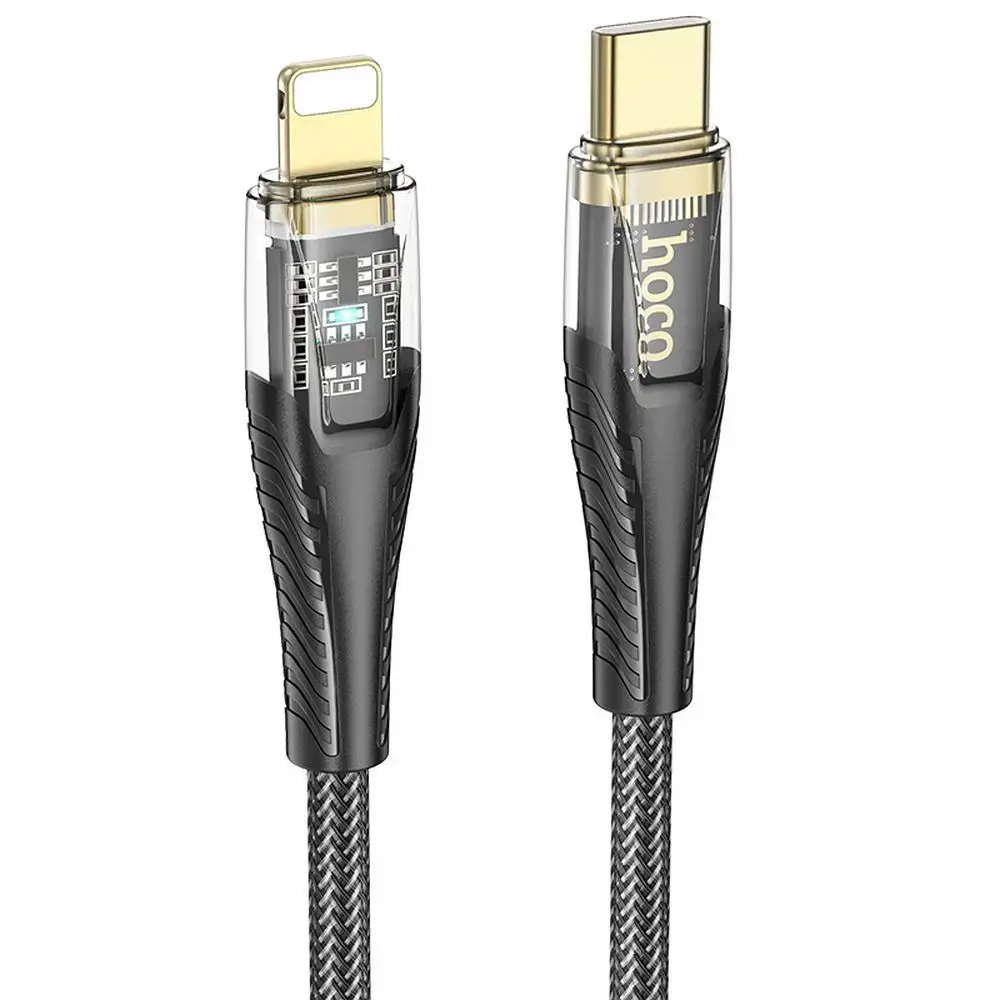 HOCO U121 datu pārraides un uzlādes vads | USB-C uz Lightning | PD | 27W | 1.2m | melns, caurspīdīgs