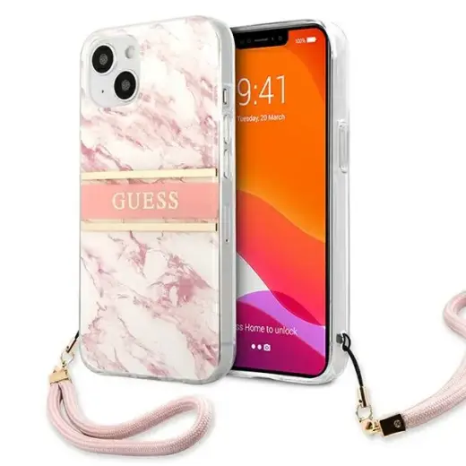 GUHCP13SKMABPI Guess TPU Marble Stripe Case for iPhone 13 Mini Pink