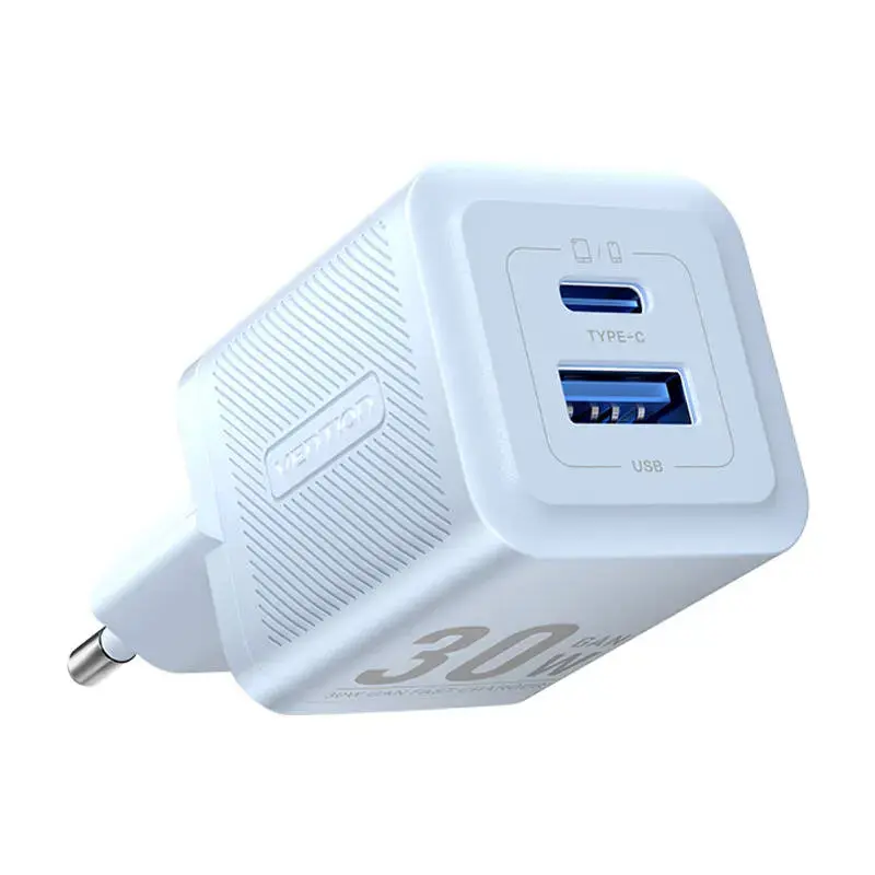 Vention FEQL0-EU зарядное устройство | 30W | GaN | USB-C, USB-A | синее
